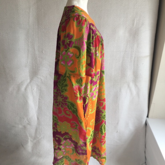Vintage 90s Mumu 70s Dress Tropical Print Cotton - Picture 2 of 8
